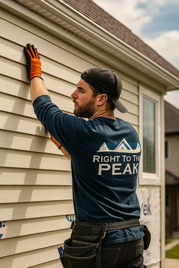 Professional siding installation service in Okotoks, Alberta - Peakline Roofing & Exteriors experts working on residential property