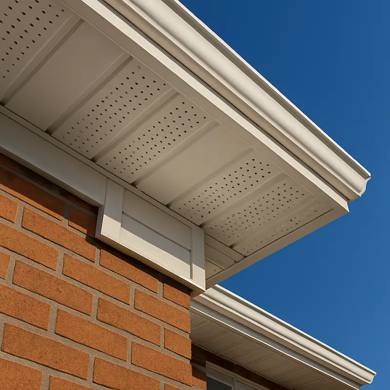 Vented aluminum soffit and fascia on a Calgary home, installed by Peakline Roofing & Exteriors